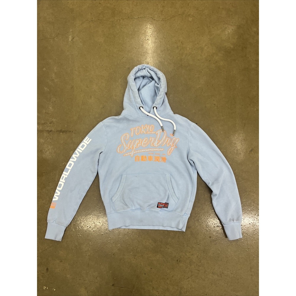 Superdry Hoodie Tokyo Light Blue Orange Sweatshirt Logo - Men's Size Medium